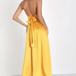 Lulu’s Elegant Yellow Satin Dress